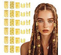 TLAZZ 100 piezas de joyas doradas para trenzas, accesorios de trenzas, joyas de metal para trenzas, joyería para el cabello, trenzas, anillos, puños y clips para mujeres, decoraciones de joyería de