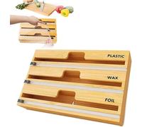 TLBB Dispensador De Papel De Aluminio, Dispensador De Embalaje De Madera De Bambú 3 En 1 Con Cortador, Caja Reutilizable Para Organizador De Almacenamiento De Cocina