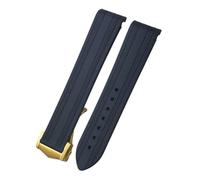 TLCBAZCF Correa de reloj de silicona con extremo curvo de 18 mm, 19 mm y 20 mm, compatible con Omega Seamaster 300 y Speedmaster AT150. Cierre plegable.(Black-Gold pointed,18mm)