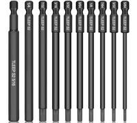 TLEEP 10 brocas hexagonales de 1/4 pulgadas, 100 mm, 100 mm, juego de puntas magnéticas para accesorios tipo Ikea (S2 Steel 5/64 pulgadas a 5/16 pulgadas)