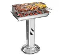 TLGREEN Barbacoa de carbón vegetal de acero inoxidable, resistente a la intemperie, 52 x 32 x 84 cm, parrilla de acero inoxidable con parrilla cromada, 3 alturas ajustables, ceniza y ventilación, para