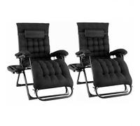 TLGREEN Pack 2 Tumbona jardín Exterior Plegable con cojín, Respaldo Ajustable, reposacabezas, portavasos, soporta 160 kg, sillas Playa para jardín y Piscina (Negro)