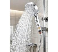 TLHWIN Cabezal de ducha ahorrador de agua, filtro de ducha de mano con piedra mineral y 5 tipos de chorro, cabezal de ducha presurizado con 3 capas de filtración (plata)