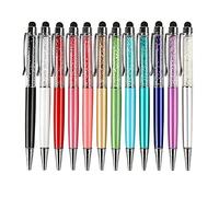 Tlilyy 12 Piezas/Paquete Bling Bling 2-En-1 Slim Crystal Diamond Stylus Pen y BolíGrafos de Tinta (12 Colores)