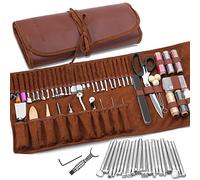 TLKKUE - Kit de herramientas para trabajar cuero, con bolsa de almacenamiento personalizada, para cortar, perforar, tallar, estampar