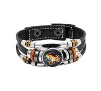 TLLCHYL Pulsera De Cuero Hombre,Pulsera Del Zodiaco Capricornio Ajustable A Presión Con 12 Constelaciones Brazaletes De Cuentas Estilo Retro Punk Pulseras De Cuero Premium Multicapa Regalo para Hombr