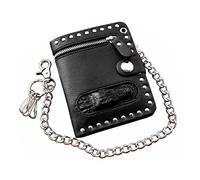 TLMDXTEU Cartera para Hombre con Cadena Cartera con Cadena de Cuero Plegable for Hombre Biker Punk Gothic Stub Purse