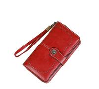 TLMDXTEU Cartera para Mujer Monedero con Cremallera Larga y Cepillo antirrobo RFID for Mujer Monedero Largo de Señora(Rouge)