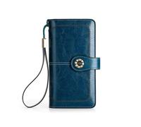 TLMDXTEU Cartera para Mujer Monedero multifunción Carpeta del Embrague Retro Encerado Cuero Mujeres de Gran Capacidad a Largo Monedero Largo de Señora(Blue)