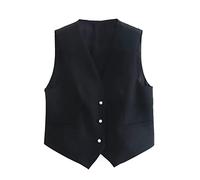 TLMDXTEU Chaleco de Mujer de Vestir Chaleco de button resorte perlas cuello en V ajustado for mujeres Blazer sin Mangas(L)