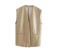 TLMDXTEU Chaleco de Mujer de Vestir Chaleco de color sólido chaleco bajo suelto primavera Blazer sin Mangas(XS)