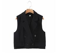 TLMDXTEU Chaleco de Mujer de Vestir Chaleco de cuello traje corto doble pecho Blazer sin Mangas(S)