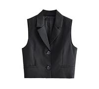 TLMDXTEU Chaleco de Mujer de Vestir Collar de color sólido for mujeres Traje corto chaleco temperamento otoño Blazer sin Mangas(M)