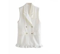TLMDXTEU Chaleco de Mujer de Vestir Summer Women's Rusfled Suit Vest All-Match Traje Collar Chaqueta Capelero informal Blazer sin Mangas(Blanco,M)