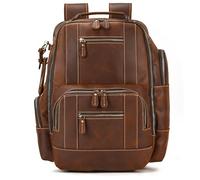 TLMDXTEU Mochila Informal de Cuero Para Hombre Bolso de hombro vintage Mochila cuero viaje(Red Brown)