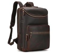 TLMDXTEU Mochila Informal de Cuero Para Hombre Mochila de hombre, bolso hombro cuero vintage, for computadora(Dark brown)