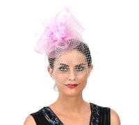 TLMDXTEU Pelo de malla con plumas para fiestas, velos nupciales, tocados para fiestas de noche (rosa)