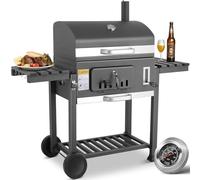 TLSUNNY Barbacoa de Carbón de Madera, XXL Parrilla en Pie con Tapa, Barbacoa de Gran Tamaño con Chimenea y Termómetro, Grande Parrilla con 2PCS Ruedas, 152 x 136 x 60 cm para Jardín y Exterior