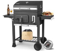 TLSUNNY Parrilla Barbacoa Carbon con Tapa, Barbacoas de Carbon XXL, Parrilla de Carbón Vegetal con Termómetro, Abrebotellas, Ruedas, BBQ Smoker en Jardín y Exteriores, Gran Capacidad, Portatil, Gris
