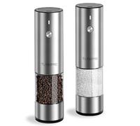 TLYSXPRO Juego de Molinillo Pimienta Eléctrico y Salero, Recargable por USB, Molinillo de Salero y Pimentero con Granulometría Ajustable, Luz LED (2 Piezas, Acero inoxidable)