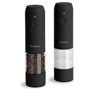 TLYSXPRO Juego de Molinillo Pimienta Eléctrico y Salero, Recargable por USB, Molinillo de Salero y Pimentero con Granulometría Ajustable, Salero y Pimentero Eléctrico, Luz LED (2 Piezas, Negro)