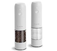 TLYSXPRO Juego de Molinillo Pimienta Eléctrico y Salero, Recargable por USB, Molinillo de Salero y Pimentero con Granulometría Ajustable, Salero y Pimentero Eléctrico, Luz LED (2 Piezas, Blanco)