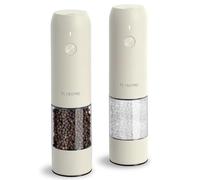 TLYSXPRO Juego de Molinillo Pimienta Eléctrico y Salero, Recargable por USB, Molinillo de Salero y Pimentero con Granulometría Ajustable, Salero y Pimentero Eléctrico, Luz LED (2 Piezas, Buttercream)