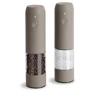 TLYSXPRO Juego de Molinillo Pimienta Eléctrico y Salero, Recargable por USB, Molinillo de Salero y Pimentero con Granulometría Ajustable, Salero y Pimentero Eléctrico, Luz LED (2 Piezas, Greige)