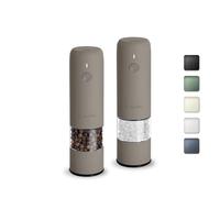 TLYSXPRO Mini Molinillo de Pimienta y Sal Eléctrico, Set de 2, Recargable por USB, Ajuste de Grosor Externo, Molinillo de Especias Compacto con Cepillo de Limpieza (Greige)
