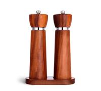 TLYSXPRO Molinillos de Sal y Pimienta de Madera Set de 2 Manuales Recargables Mecanismo Cerámico Ajustable con Base, Altura 21 cm, Acacia