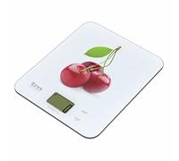 Tm Electron TMPBS022 Báscula Digital de Cocina Ultra Delgada con diseño de Cerezas, Pantalla LCD de 18 mm, Cristal, Blanco, Hasta 8 Kg