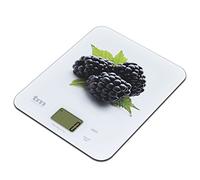 TM Electron TMPBS023 Báscula Digital de Cocina Ultra Delgada con diseño de moras, Pantalla LCD de 18 mm, Cristal, Blanco, Hasta 8 Kg