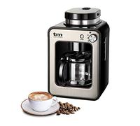 TM Electron TMPCF020S Mini cafetera de Goteo con Molinillo Grano, 4 Tazas, 600W y Filtro Lavable Compatible con café molido, 600 W, 6 Cups, Acero Inoxidable, Plata