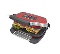TM Electron TMPGR003RED grill eléctrico estilo retro, calentamiento rápido, revestimiento antiadherente de 5 capas, control de altura y temperatura, bandeja de residuos extraíble, 1300W