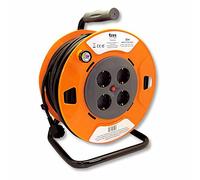 TM Electron TMUAD225 - Cable de alimentación en Bobina Enrollable de 25 Metros con 4 Tomas, Color Naranja