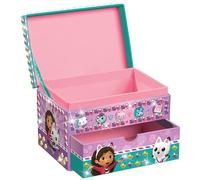 TM ESSENTIALS Gabby's Joyero para niños en rosa, oro, lila y verde con cajón, diseño de casa de muñecas Netflix Gabby's, almacenamiento de joyas para niñas, Groß, tela Kunsttoff Tela, Sin piedras