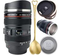 Tmango Taza de café con lente de cámara con tapa deslizante y cuchara, termo réflex digital realista, regalo novedoso para fotógrafos, hombres y mujeres