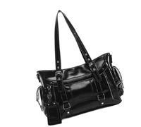 Tmboryuu Bolso de hombro de piel sintética con correa ajustable, espaciosas bolsas cruzadas interiores para trajes casuales o de graduación, bolsa de poliuretano para compras y trabajo, Black, One