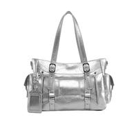 Tmboryuu Bolso de hombro de piel sintética con correa ajustable, espaciosas bolsas cruzadas interiores para trajes casuales o de graduación, bolsa de poliuretano para compras y trabajo, Silver, One