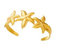 Tmboryuu Brazalete abierto de acero inoxidable con diseño de estrellas de mar florales y playeras de moda para trajes casuales, brazalete ajustable que se abre para mujer, talla única, como se