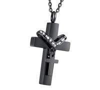 Tmboryuu Collar con colgante de cenizas de mascotas con doble cruz de acero inoxidable resistente a la corrosión, medallón de urna conmemorativa, collar con medallón cruzado