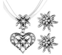Tmboryuu Collar con forma de corazón Edelweiss y pendientes colgantes de cristal para mujer, collar de cadena de clavícula, gargantilla Oktoberfest, collar de festival de cerveza, talla única, como se