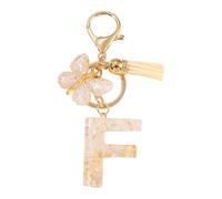 Tmboryuu Elegante llavero con dije de mariposa con borlas de letras del alfabeto, adorno de resina, joyería de metal para mujeres y hombres, llavero de resina de metal, f, Talla única