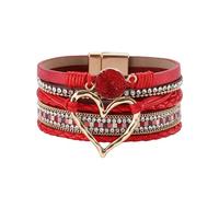 Tmboryuu Pulseras étnicas de múltiples capas con diseño de corazón de amor tejidas a mano con dije distintivo, pulseras únicas hechas a mano que añaden encanto, talla única, como se describe