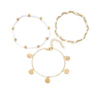 Tmboryuu Tobillera de múltiples hebras con cuentas de aleación y perlas de imitación, cadena de pie cómoda de aleación para la playa, accesorio de joyería ligera, compatible con sandalias, talla única