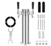 TMCRAFT Dispensador de torre de cerveza de doble grifo, kit dispensador de torre de cerveza de acero inoxidable pulido con tubo premontado y vástagos de grifo de cierre automático para fiestas, bares,