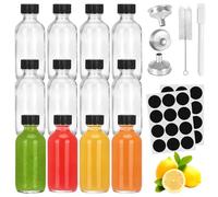 Tmefoy 12 piezas de botellas de shot para rellenar, 60ml de pequeñas botellas de vidrio para rellenar, pequeñas botellas de licor, cepillo de limpieza, bolígrafo, embudo y etiquetas para aceites