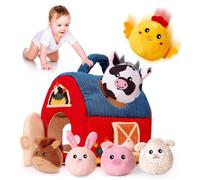 Tmefoy Montessori Juguetes a partir de 6 - 12 meses, juego de granja sensorial con 6 animales suaves, sonajeros y espejos, juguetes educativos para niños a partir de 1 a 3 años, regalo de Navidad y