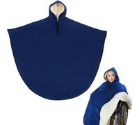 Tmendy Manta para Silla de Ruedas con Capucha - Poncho Cálido Forrado de Felpa Antifrío para Adultos, Mayores y Personas con Movilidad Reducida, Capa Térmica de Invierno Blue