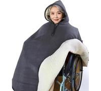 Tmendy Manta para Silla de Ruedas con Capucha - Poncho Cálido Forrado de Felpa Antifrío para Adultos, Mayores y Personas con Movilidad Reducida, Capa Térmica de Invierno Gray